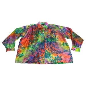 Vintage Phool Top Women M Floral Tie Dye Hawaiian Oversized Button Boho Festival